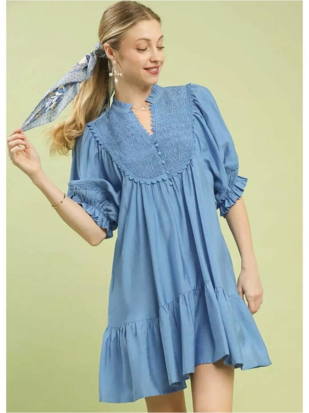 Umgee Periwinkle Strapless-Look Smocked Yoke Mini 👗 Spring size SM NEW